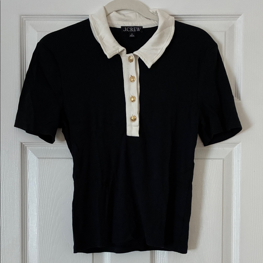 J. Crew Black and White ribbed Polo Shirt